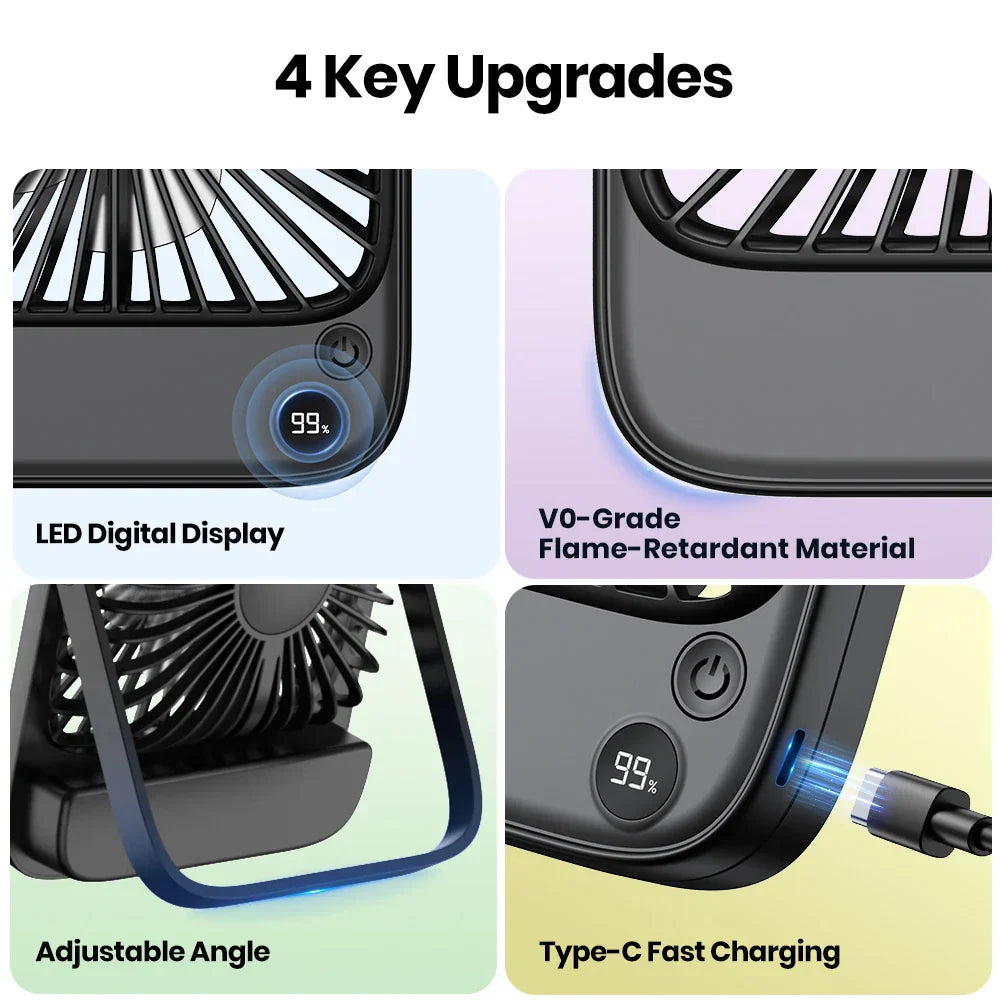 Portable Rechargeable Table Fan with Power Bank