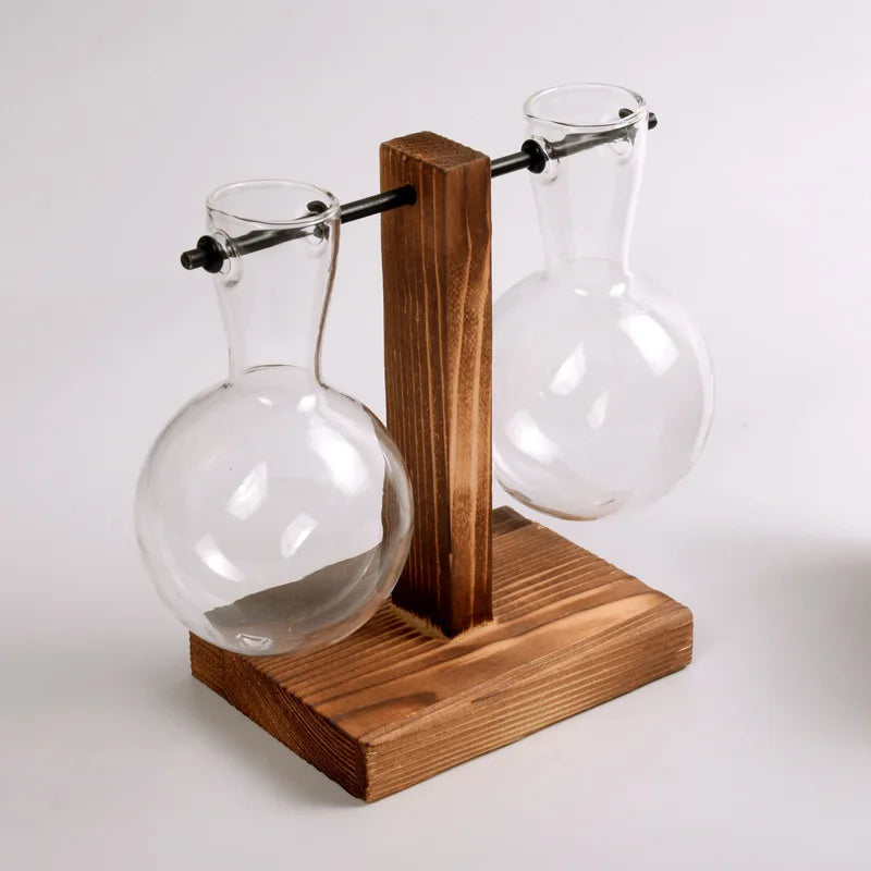 Rustic Wood Glass Vase Set for Fresh Flowers