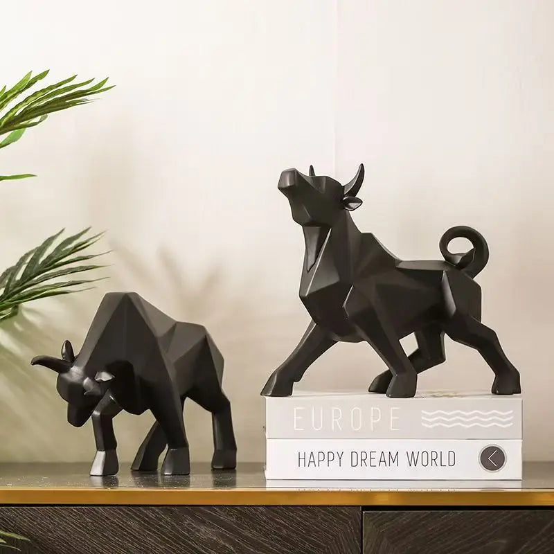 Stylish Bull Figurine Modern Resin Decor 35cm