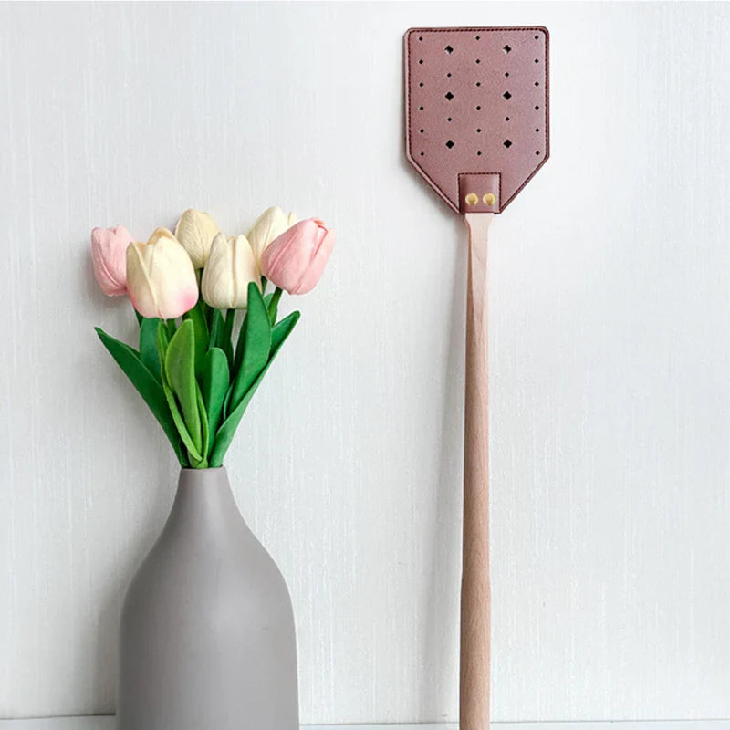 Durable Leather Fly Swatter with Wooden Handle