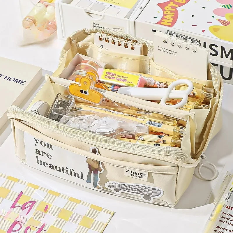 Clear Pencil Case with 10 Compartments & Large Storage