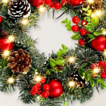 Befez Lunoria Christmas Wreath with LED Lights & Red Decor