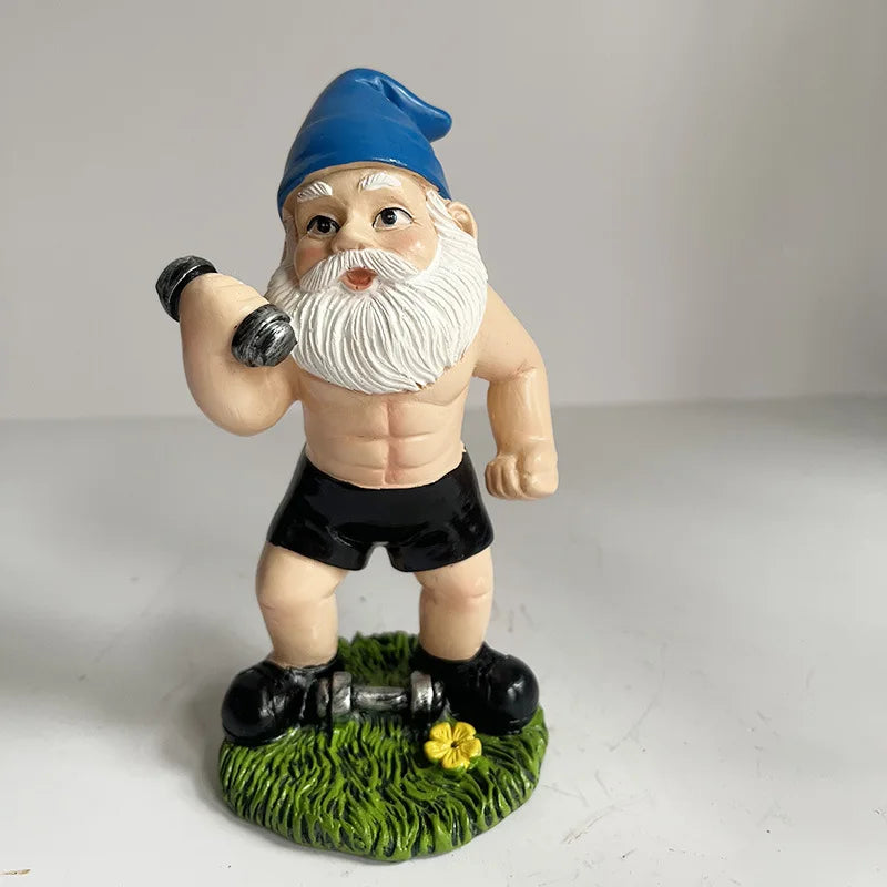 Quirky Garden Gnome Resin Statue Weightlifter Decor - Befez