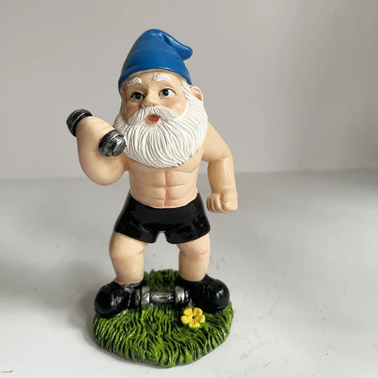 Quirky Garden Gnome Resin Statue Weightlifter Decor - Befez