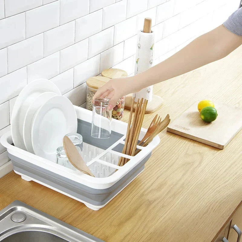 Compact Foldable Dish Drying Rack with Drain Tray