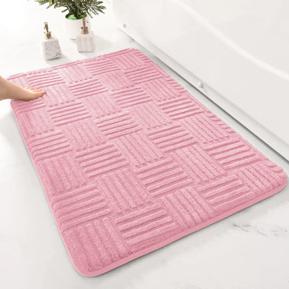 Soft Aqua Striped Bath Mat Non Slip Absorbent