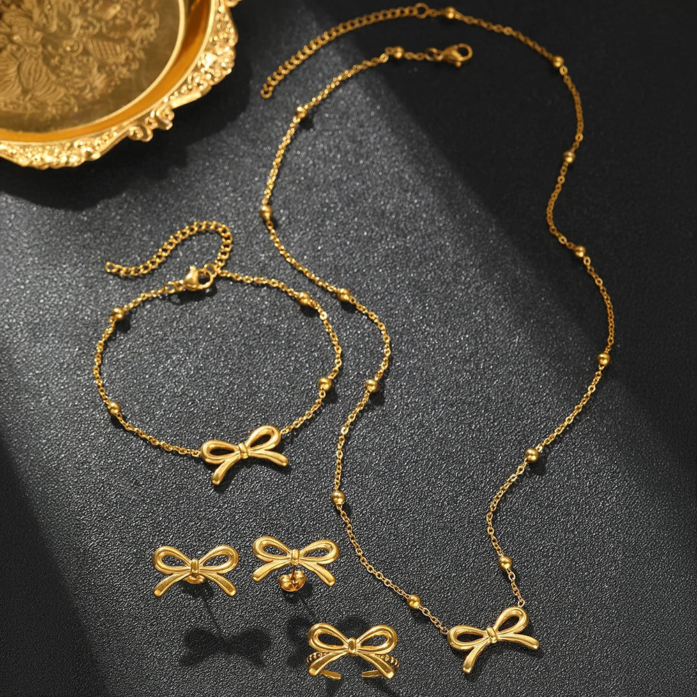 Delicate Bow Crystal Jewelry Set