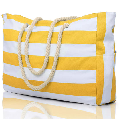 Colorful Stripe Tote Beach Bag with Zipper Closure