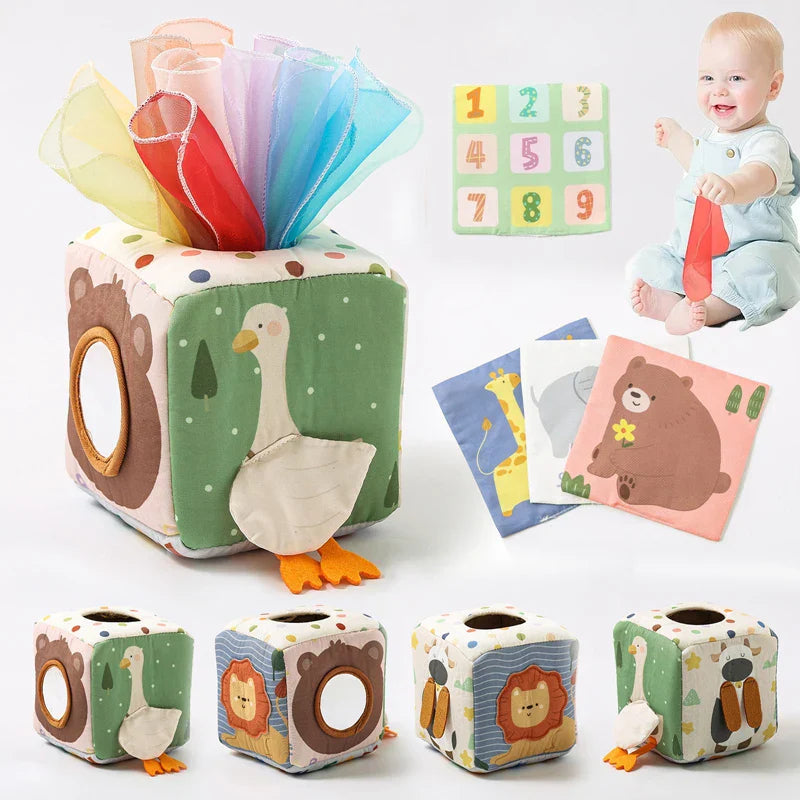 Soft Textured Tissue Box Toy for Baby Development