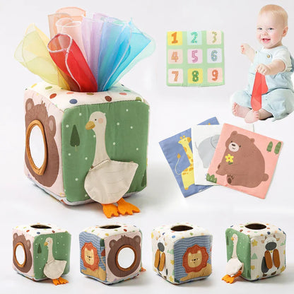Soft Textured Tissue Box Toy for Baby Development