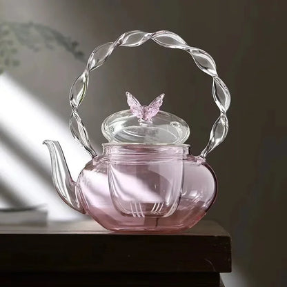 Colorful Flower Pattern Glass Tea Pot Infuser