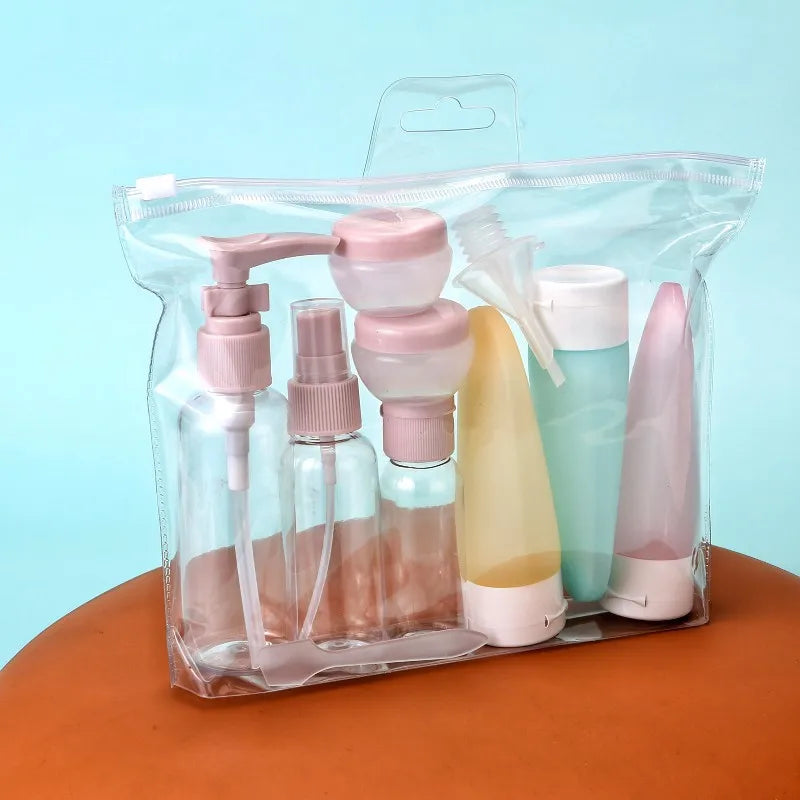Portable 11pc Travel Cosmetic Kit | Leakproof Refillable Bottles