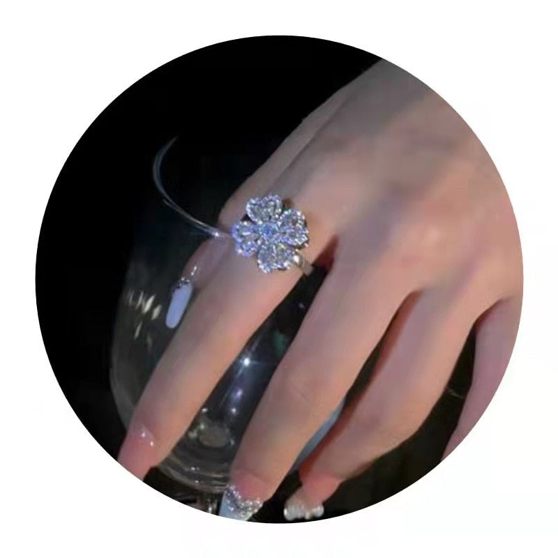 Sparkling Floral CZ Four Leaf Ring