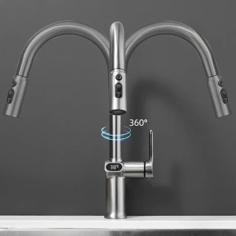 Modern Kitchen Faucet with Touch Screen and Rotating Spout