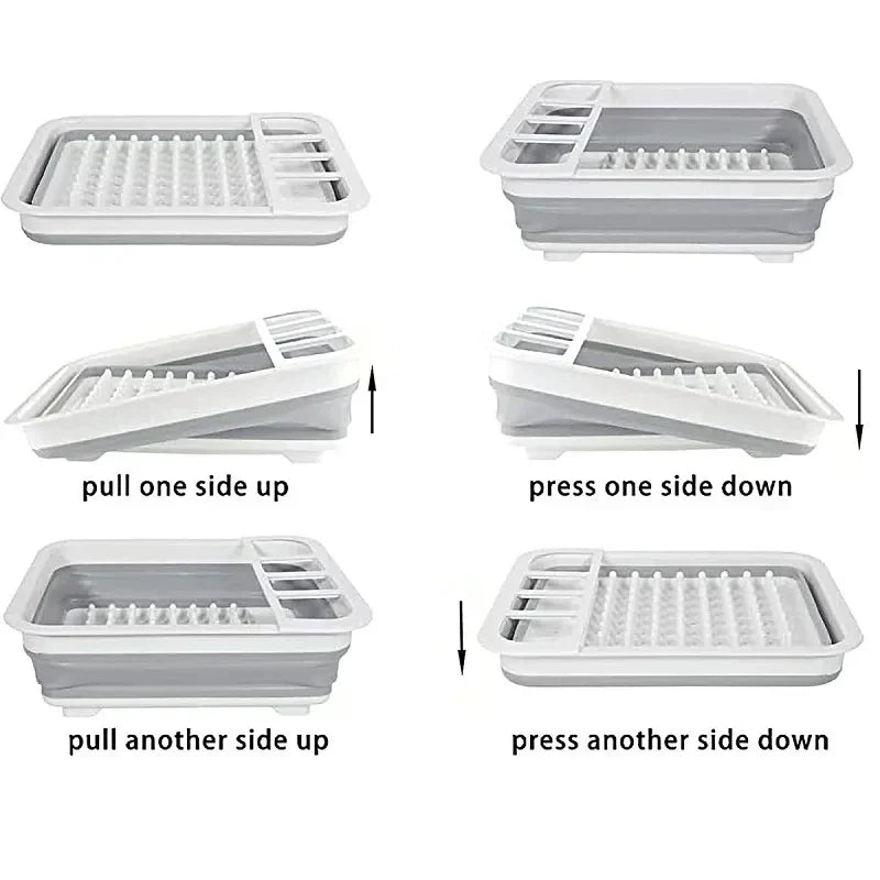 Compact Foldable Dish Drying Rack with Drain Tray