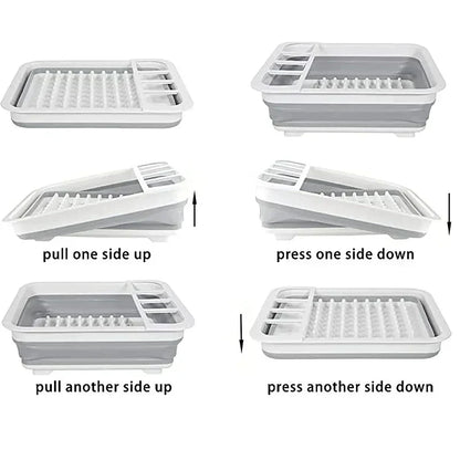 Compact Foldable Dish Drying Rack with Drain Tray