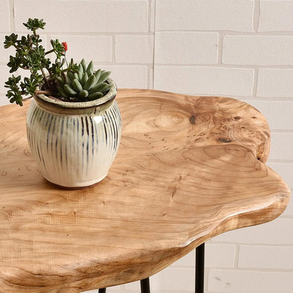 Rustic Wood End Table with Live Edge Shelf