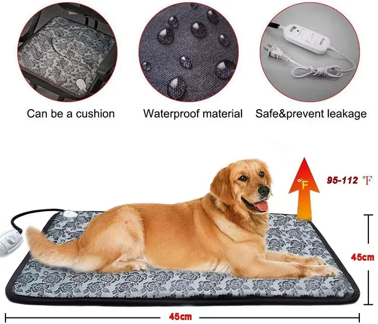 Warm Pet Heating Pad with Timer & Waterproof Design