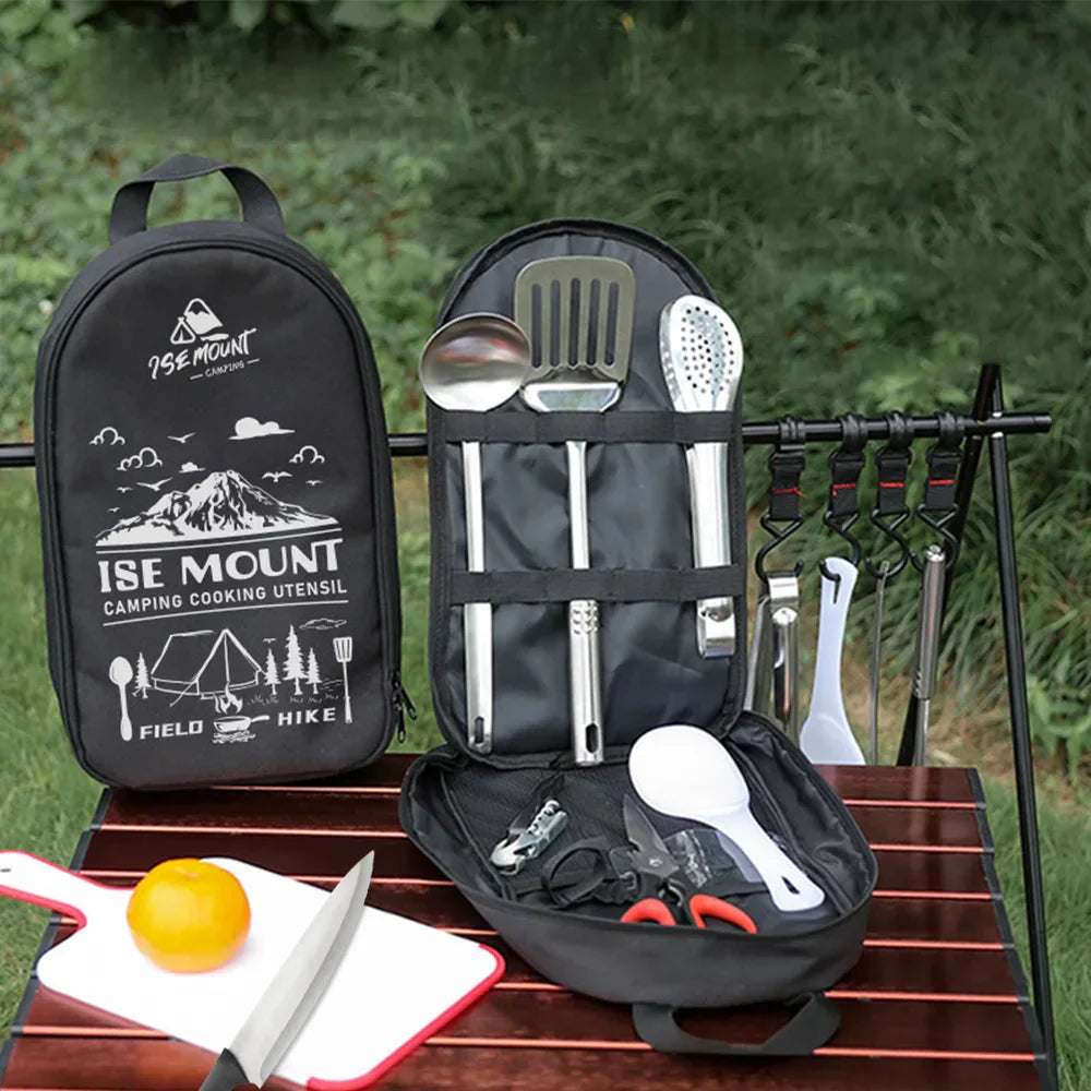 Portable 9pc Outdoor Camping Cookware Set with Storage Bag