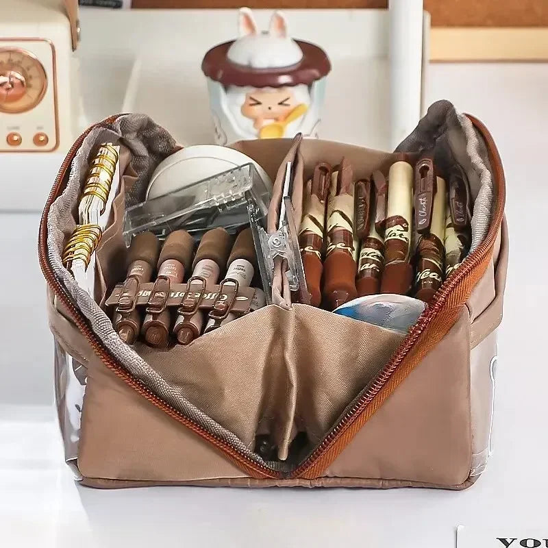Clear Pencil Case with 10 Compartments & Large Storage