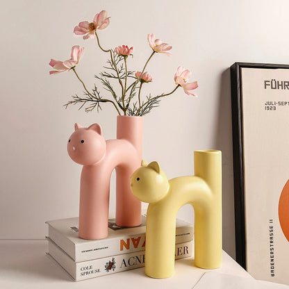 Decorative Clay Kitty Figurine Vase