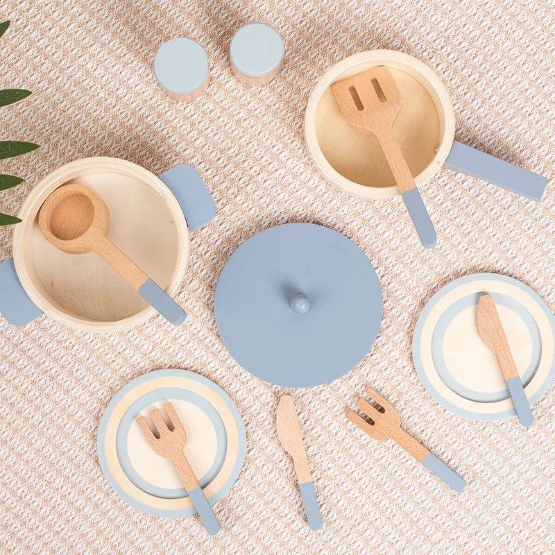 Kids Mini Cookware Set Wooden Play Kitchen Utensils
