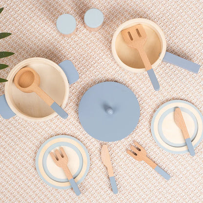 Kids Mini Cookware Set Wooden Play Kitchen Utensils