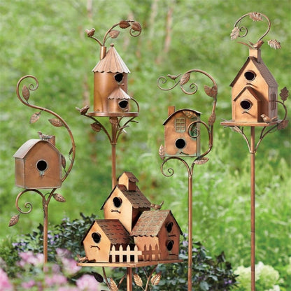 Colorful Metal Birdhouse Garden Ornament