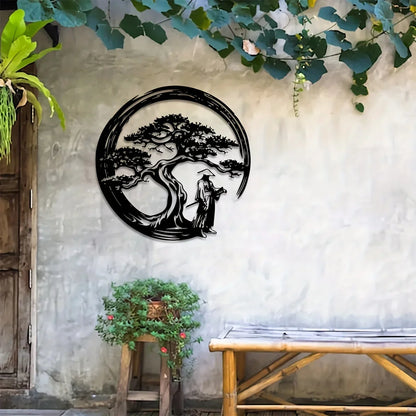 Asian Inspired Metal Wall Art Bonsai Tree Decoration