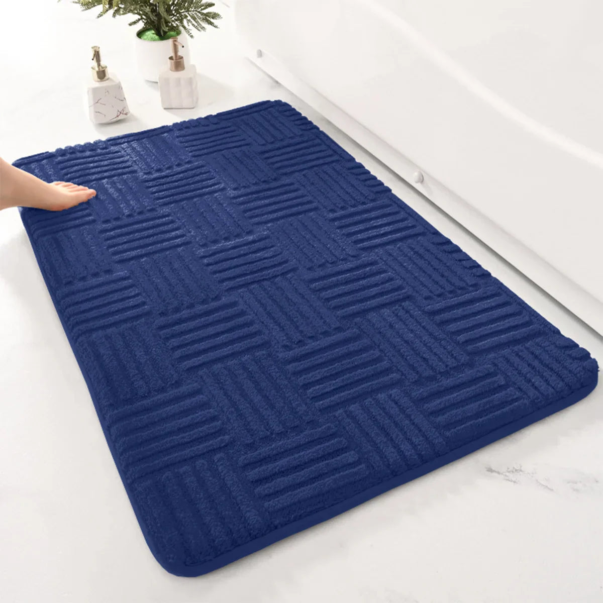 Soft Aqua Striped Bath Mat Non Slip Absorbent