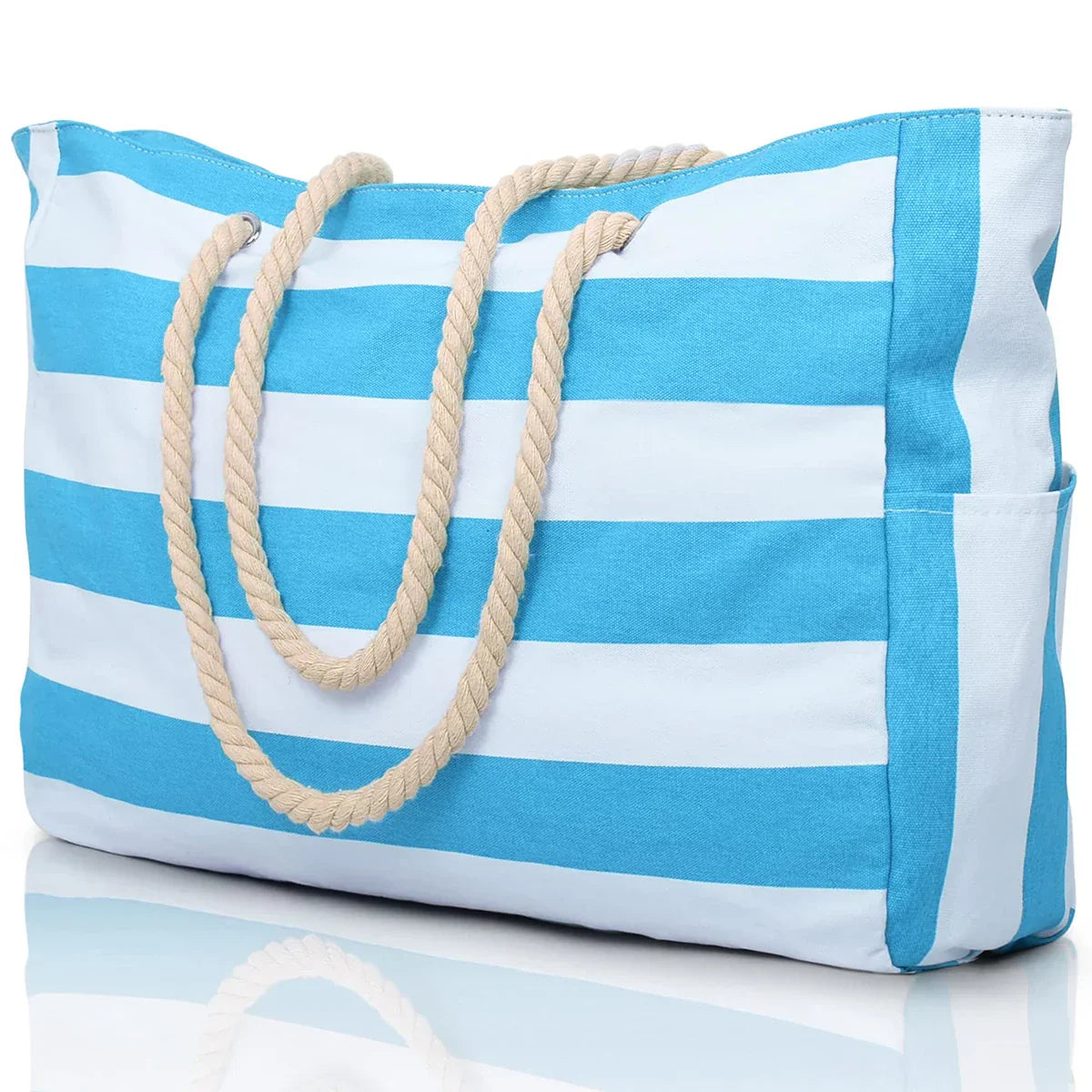Colorful Stripe Tote Beach Bag with Zipper Closure - Befez