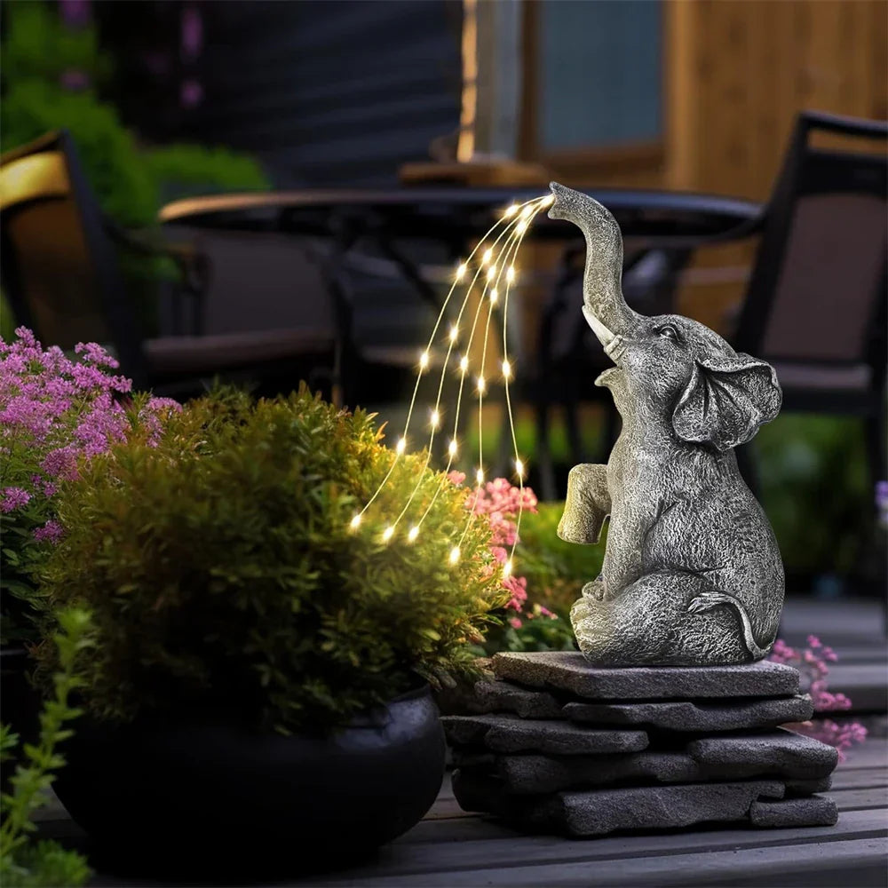 Outdoor Solar Elephant Decor with LED String Lights