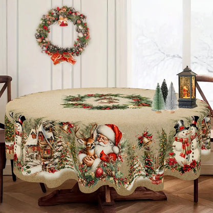 Christmas Table Cover Santa Snowman Design