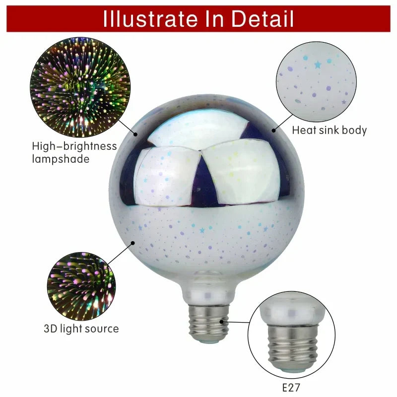 Colorful LED Globe Lamp with E27 Socket and Firework Effect