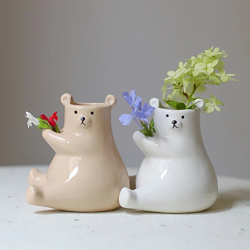 Cute Bear Figurine with Flower Pot - Befez