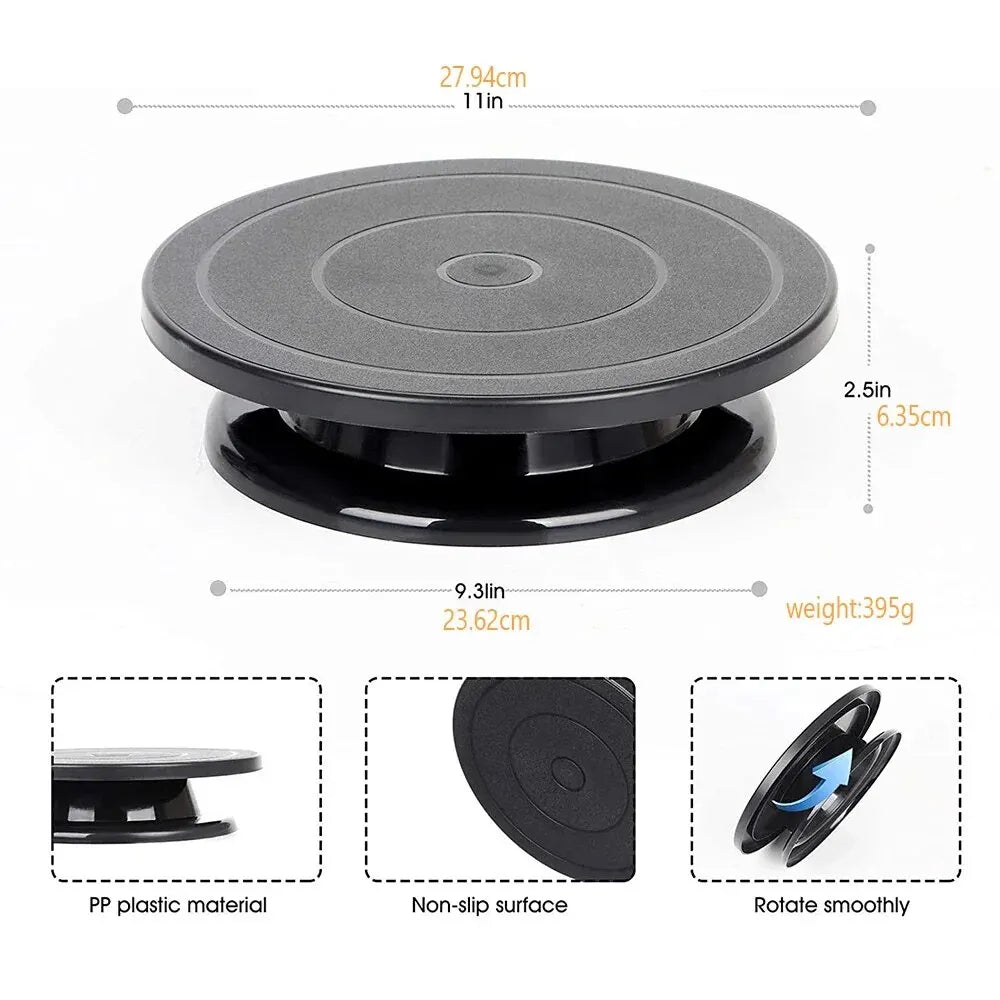 Rotating Cake Stand with 360° Spin, 28cm Square