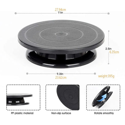 Rotating Cake Stand with 360° Spin, 28cm Square