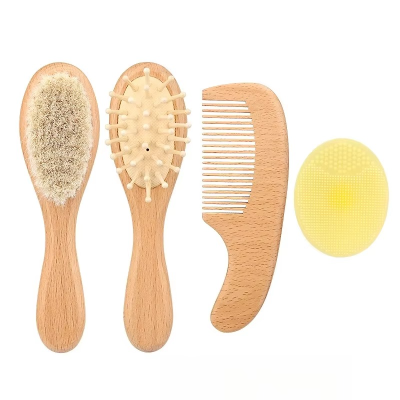 Gentle Wood Baby Hair Brush and Comb Set with Soft Bristles - Befez