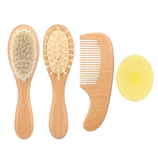 Gentle Wood Baby Hair Brush and Comb Set with Soft Bristles - Befez