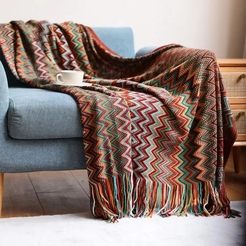 Cozy Fringe Throw Blanket Rustic Red Plush