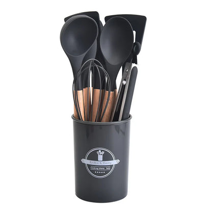Non-Stick Silicone Kitchen Tool Set with Wood Handles