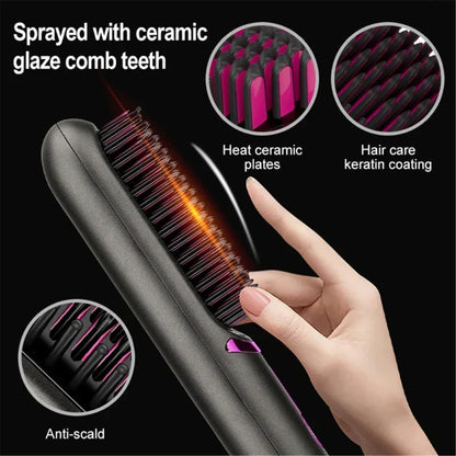 Ceramic Wireless Rechargeable Hair Straightening Brush