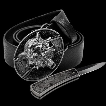 Compact Tactical Pocket Knife Leather Belt