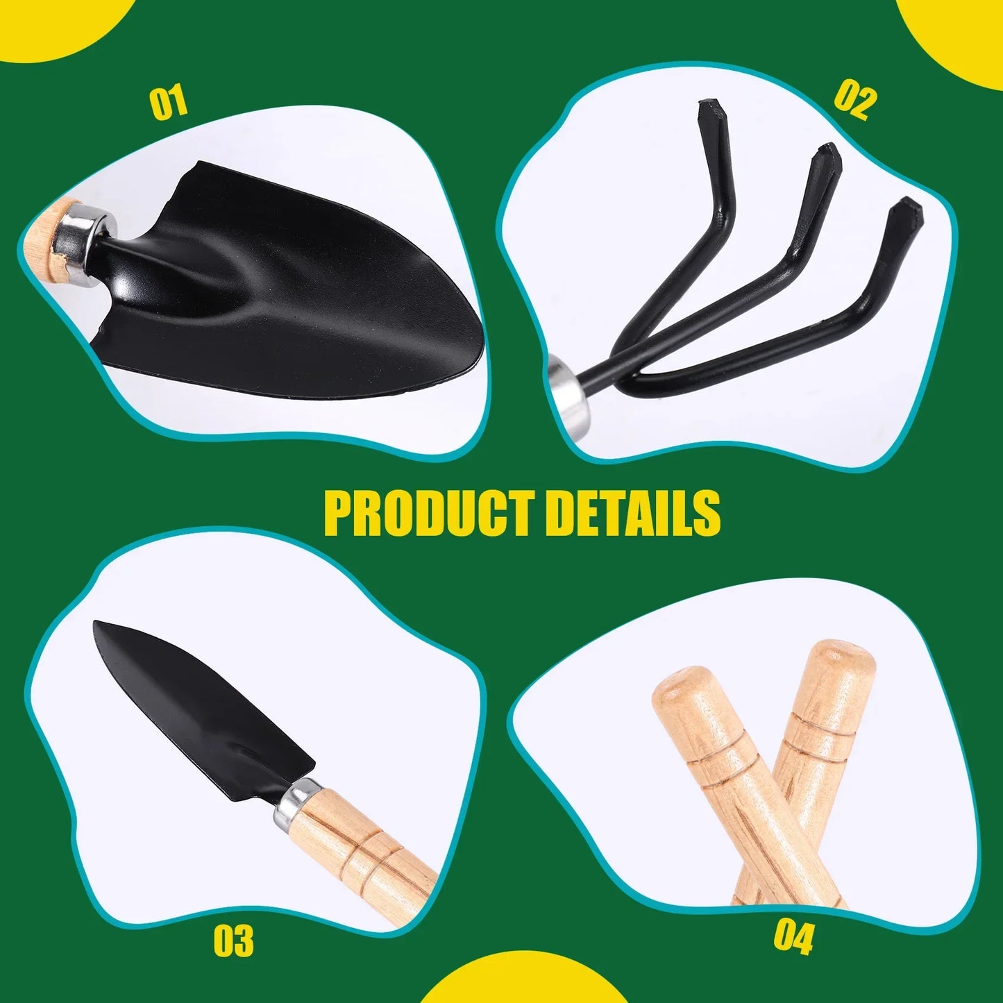 Compact 3-Piece Gardening Tool Set with Wooden Handles