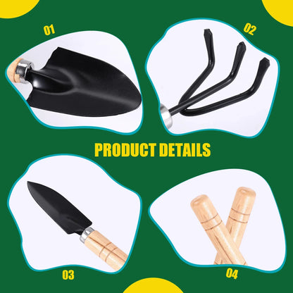 Compact 3-Piece Gardening Tool Set with Wooden Handles