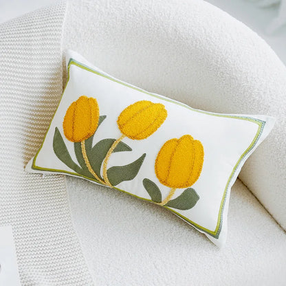 Colorful Floral Embroidered Throw Pillow Cover