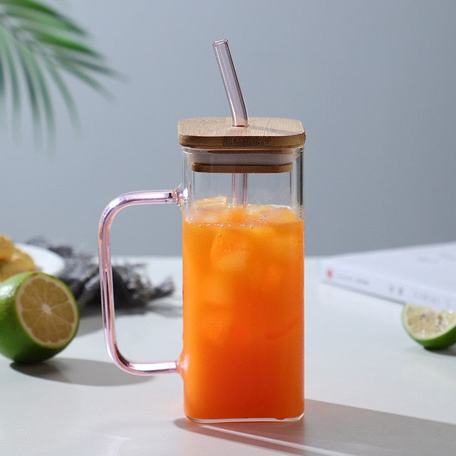 Big Capacity Square Mug with Sipping Straw