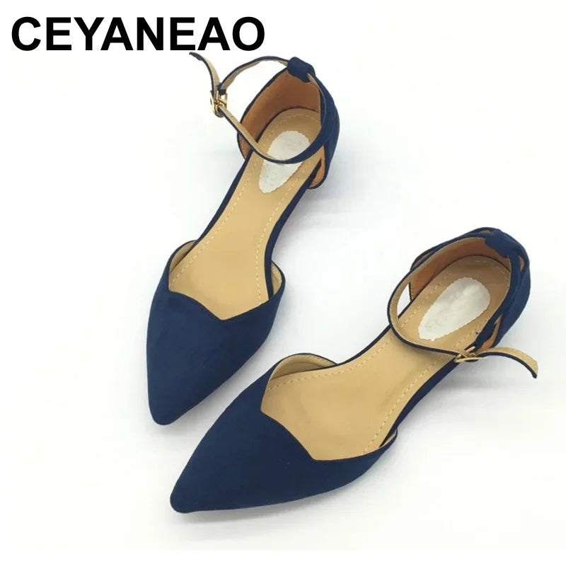 Women's Classic Low Heel Pumps Blue Pointed Toe Shoes