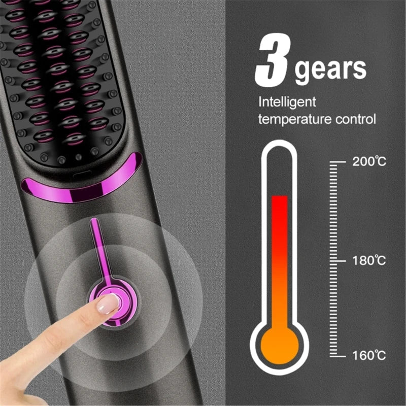 Ceramic Wireless Rechargeable Hair Straightening Brush