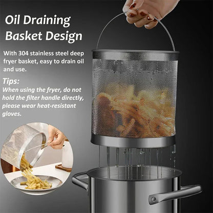 Large Stainless Steel Fry Pan 3L with Strainer & Lid